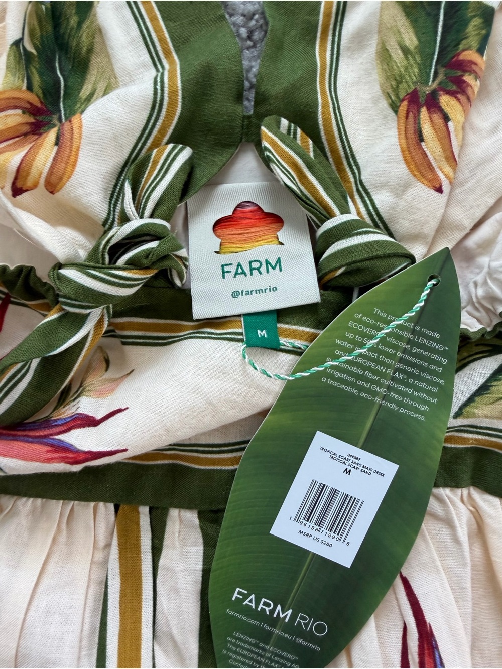 NWT FARM RIO Tropical Scarf Sand Midi Dress - Picture 6 of 11